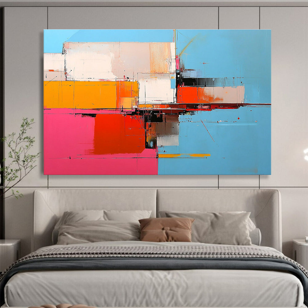 Geometric Color Block Abstract Painting with Bold Color Combinations DYP335