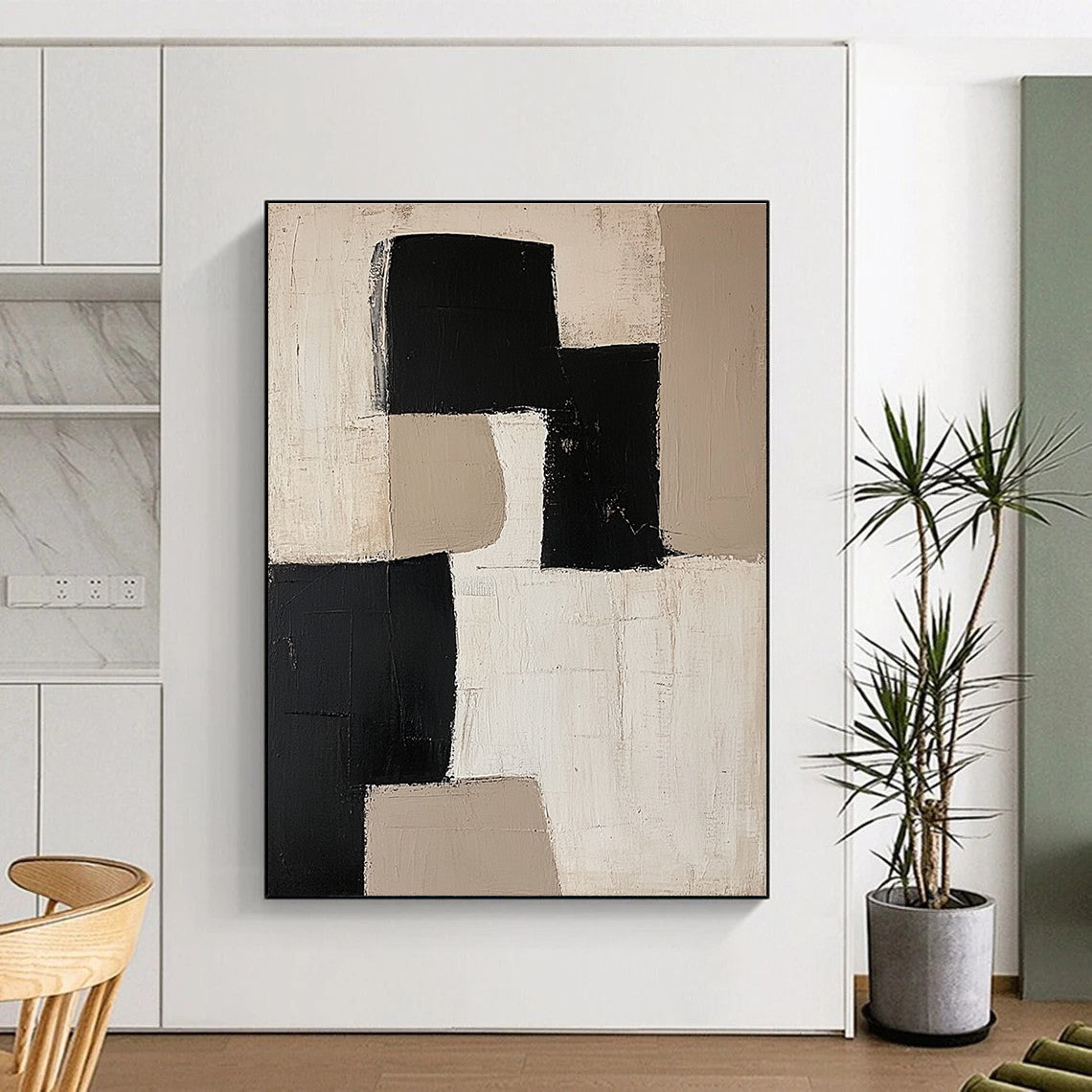 Black and Beige Geometric Block Abstract Painting GER230