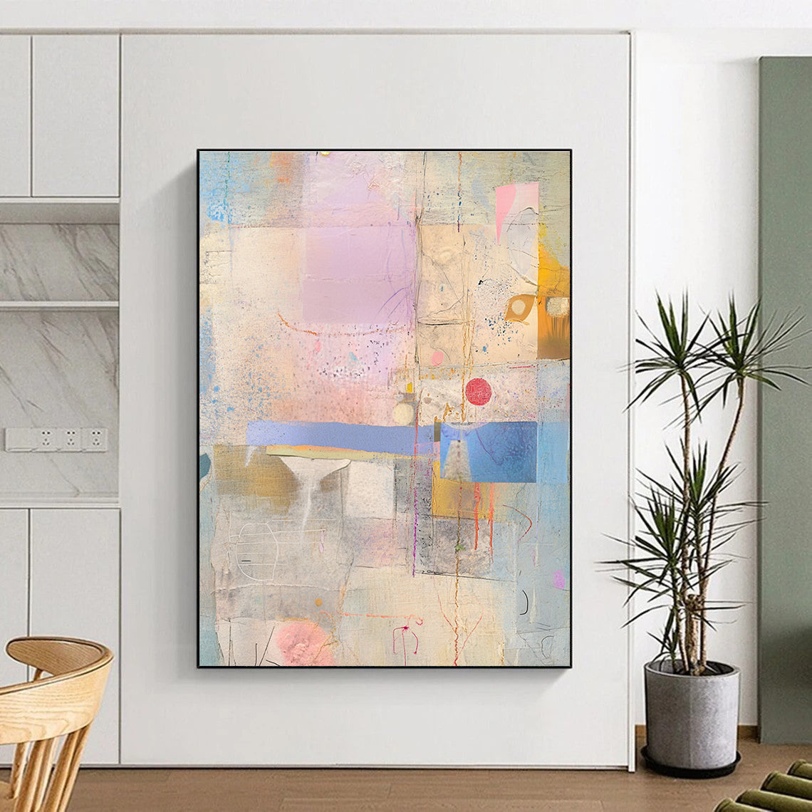 Purple Pink and Blue Abstract Collage Painting GER195