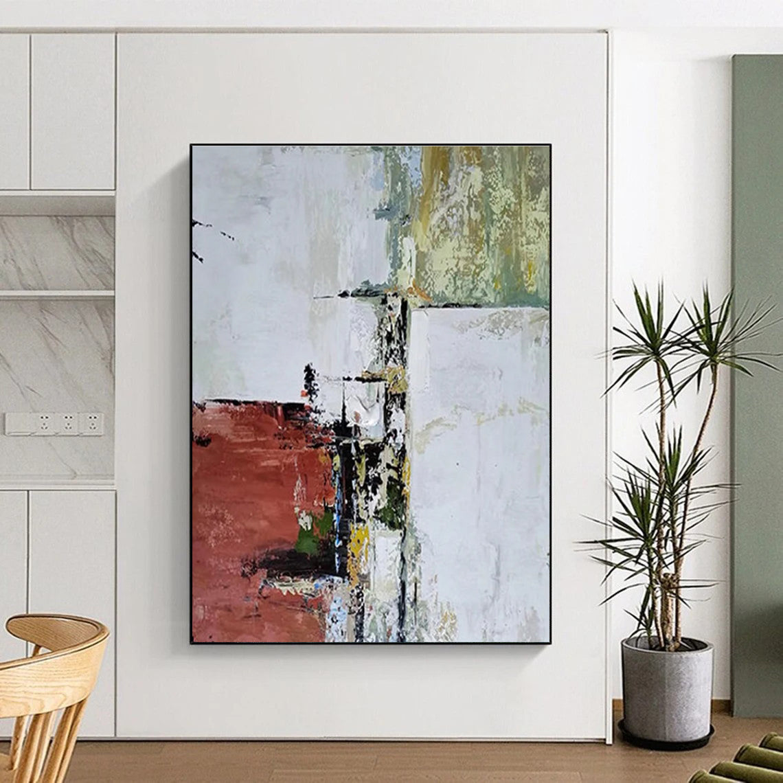 Red Green White Abstract Painting ADGE039