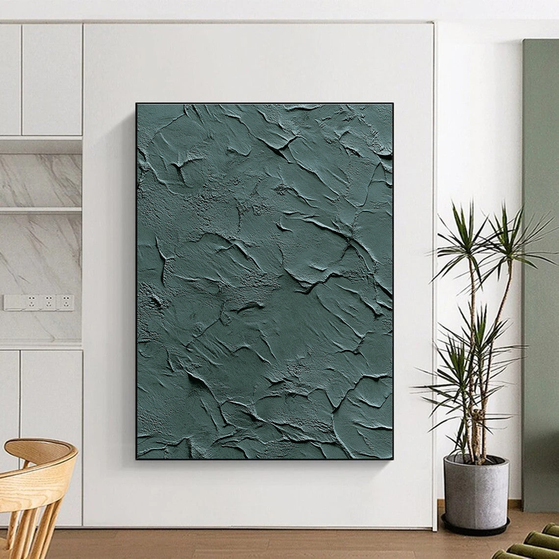 Green Textured Abstract Painting with Rugged Surfaces GER090