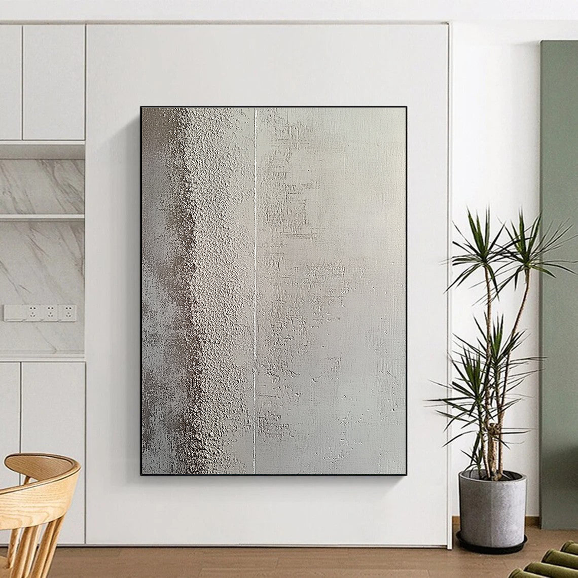 Large abstract painting featuring a textured concrete wall with a subtle gradient and intricate grooves creating depth and contrast.STSC1217