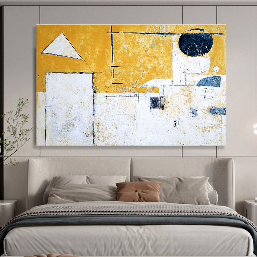 Geometric Abstract Painting with Yellow White and Blue Tones DYP550