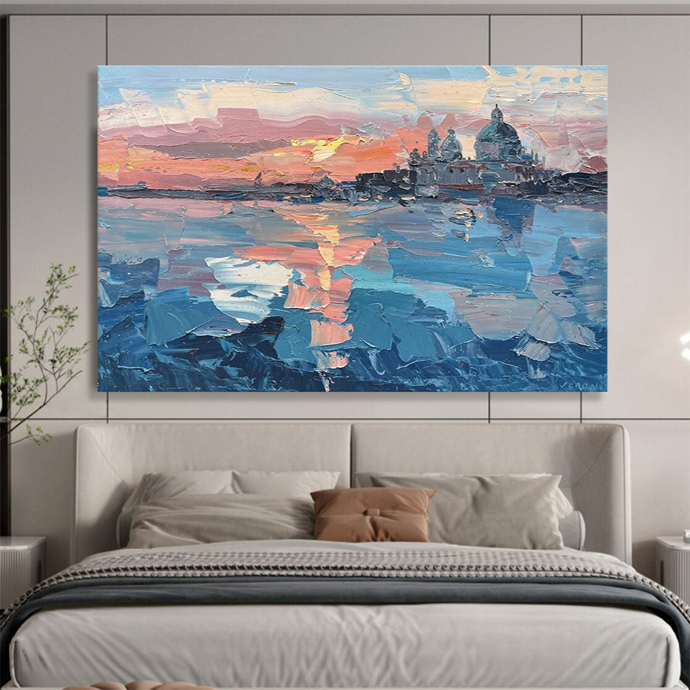 Pink Orange Blue Venice Sunset Abstract Painting THY460
