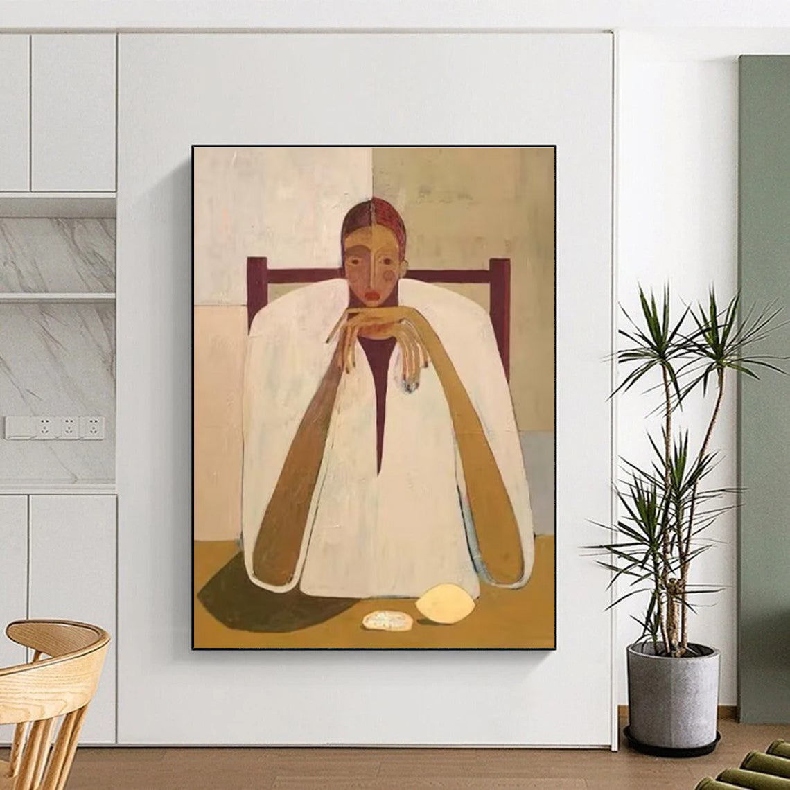 Seated Figure in White Cloak Abstract Portrait Painting ADGE142