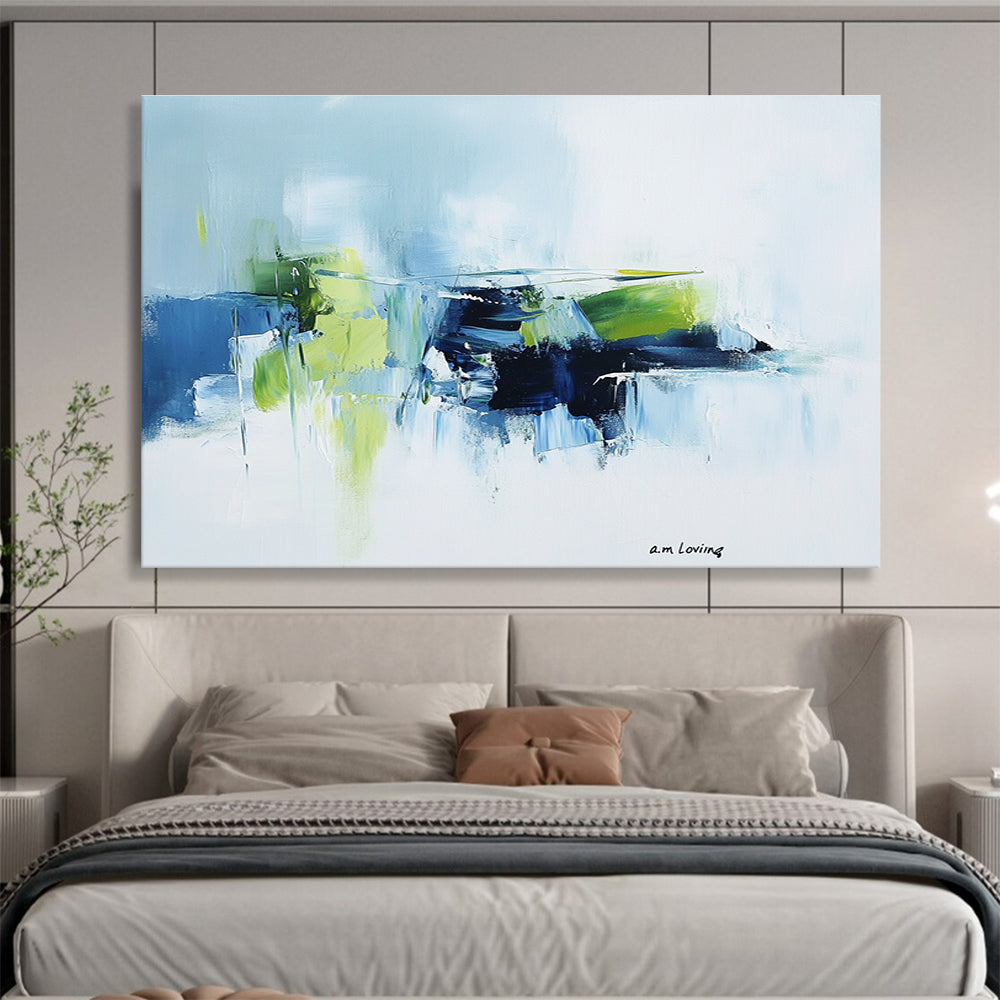 Blue and Green Abstract Painting with Fresh and Vibrant Colors DYP373