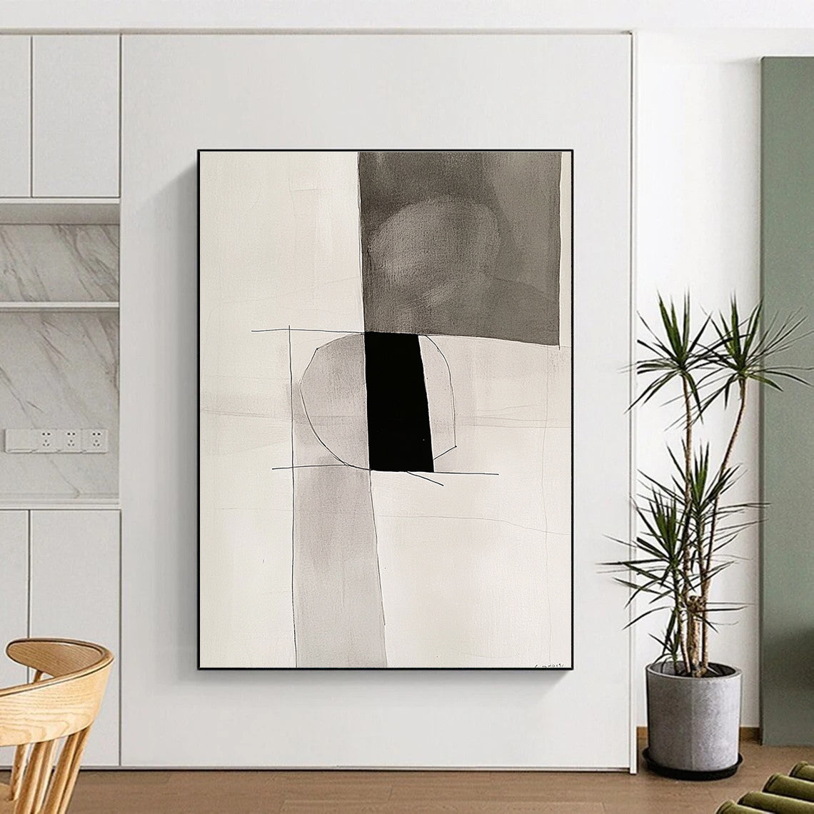 Monochrome Geometric Abstract Painting with Simple Shapes GER721