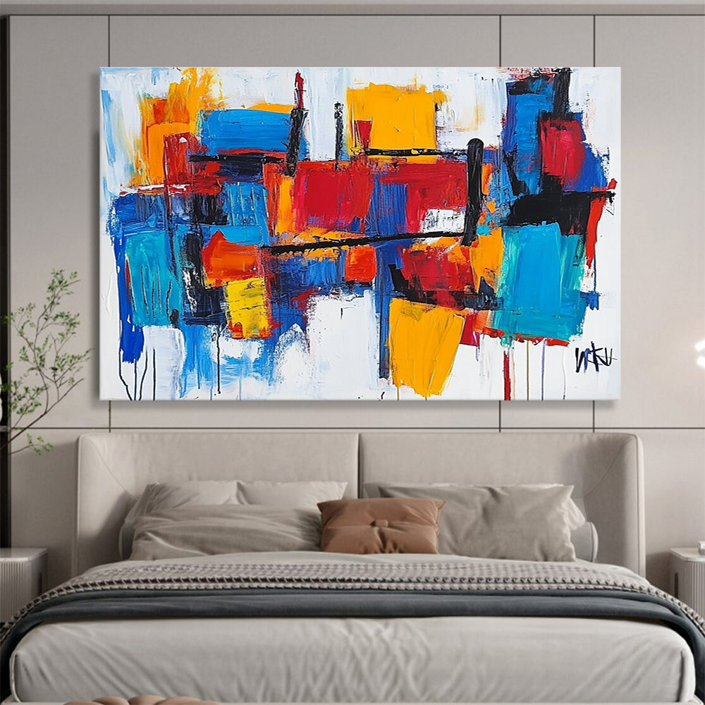 Vibrant Geometric Abstract Painting with Bold Color Blocks DYP421