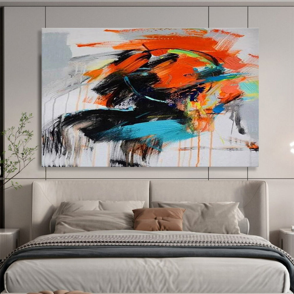 Energetic Color Splash Abstract Painting with Orange, Blue, and More THY287