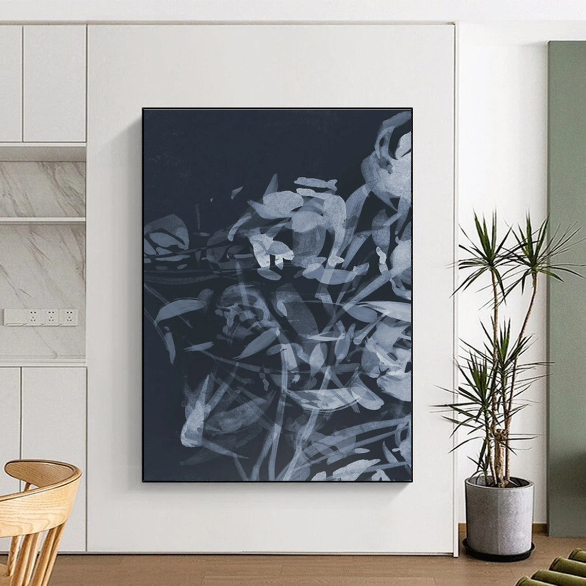 Blue Ink Floral Abstract Painting ADGE240