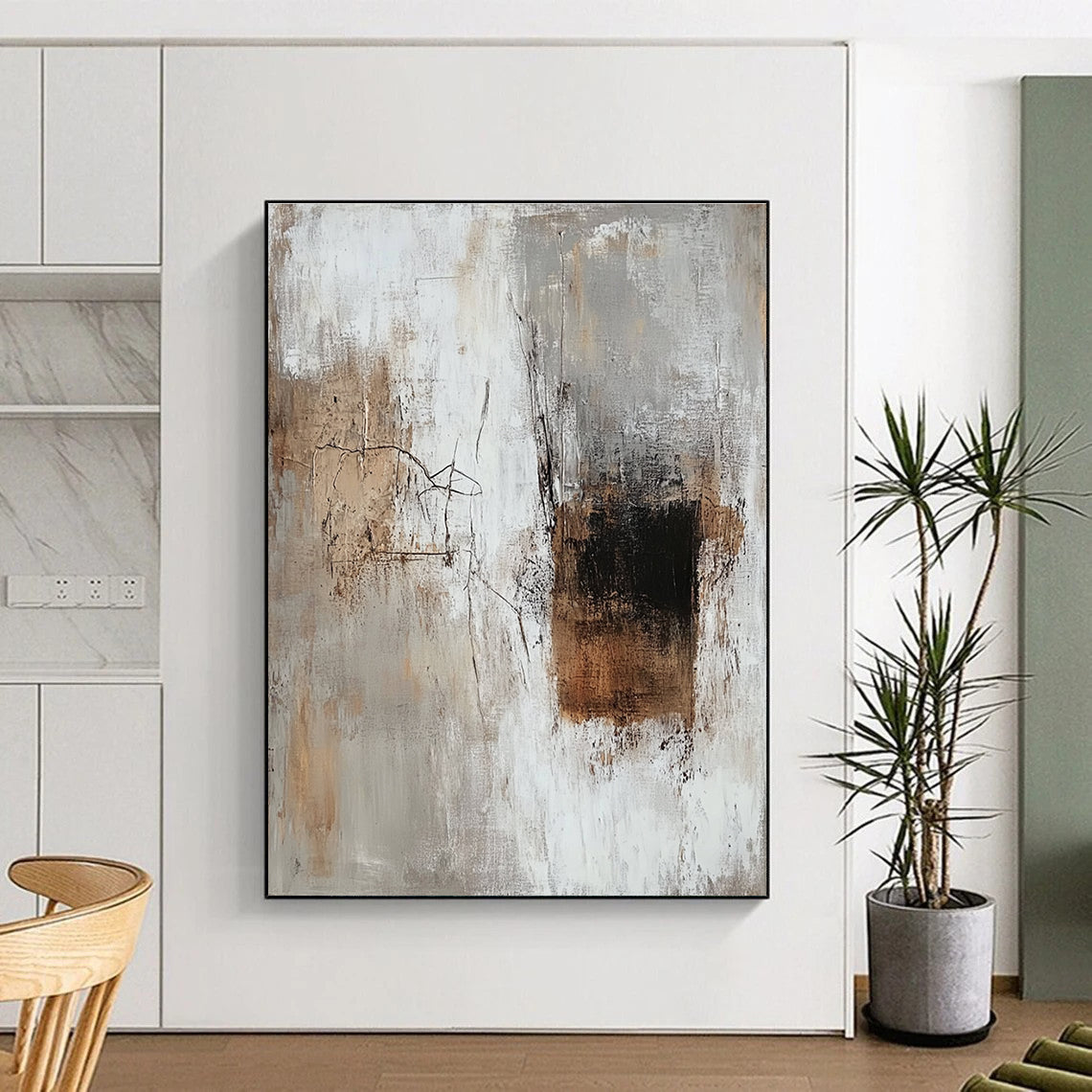 Neutral Textured Abstract Painting with Beige Gray and Brown GER689