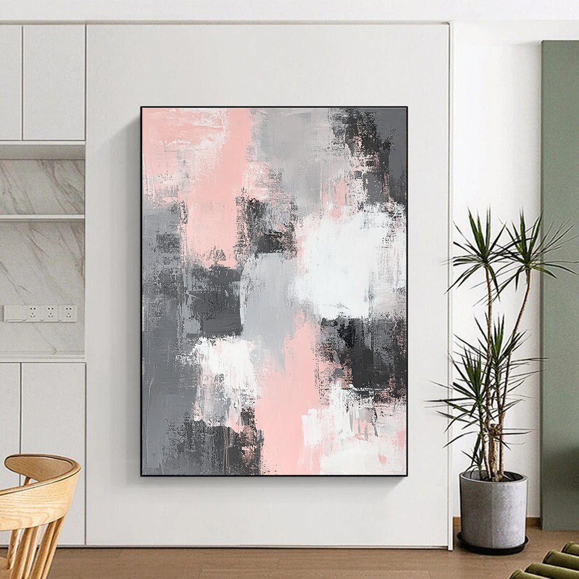 Soft Tone Abstract with Pink, Gray, and White GER317