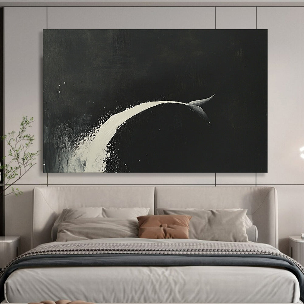 Minimalist Whale Tail Abstract Painting with Black and White Tones DYP345
