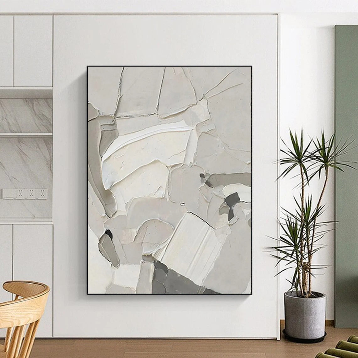 Beige Textured Abstract Painting with Fragmented Shapes ADGE509