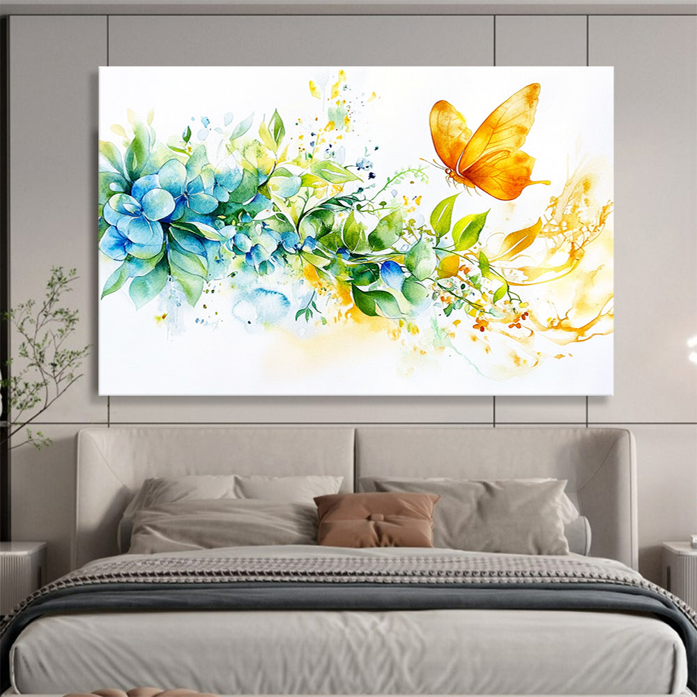 Butterfly and Flowers Watercolor Abstract Painting DYP158