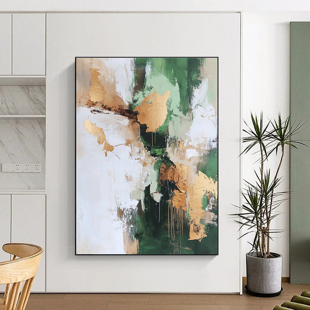 Green Gold and Beige Abstract Painting with Natural Luxury GER528