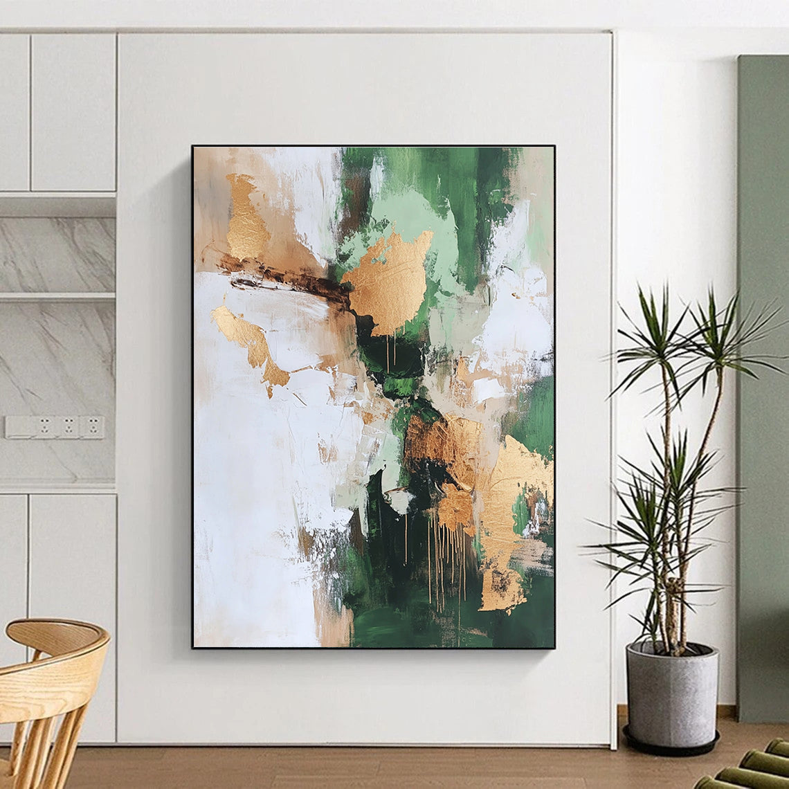 Green Gold and Beige Abstract Painting with Natural Luxury GER528