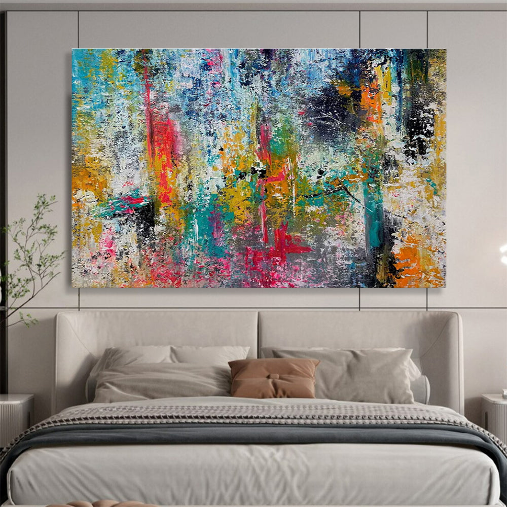 Colorful Chaos Abstract Painting with Vibrant Mixed Hues THY330