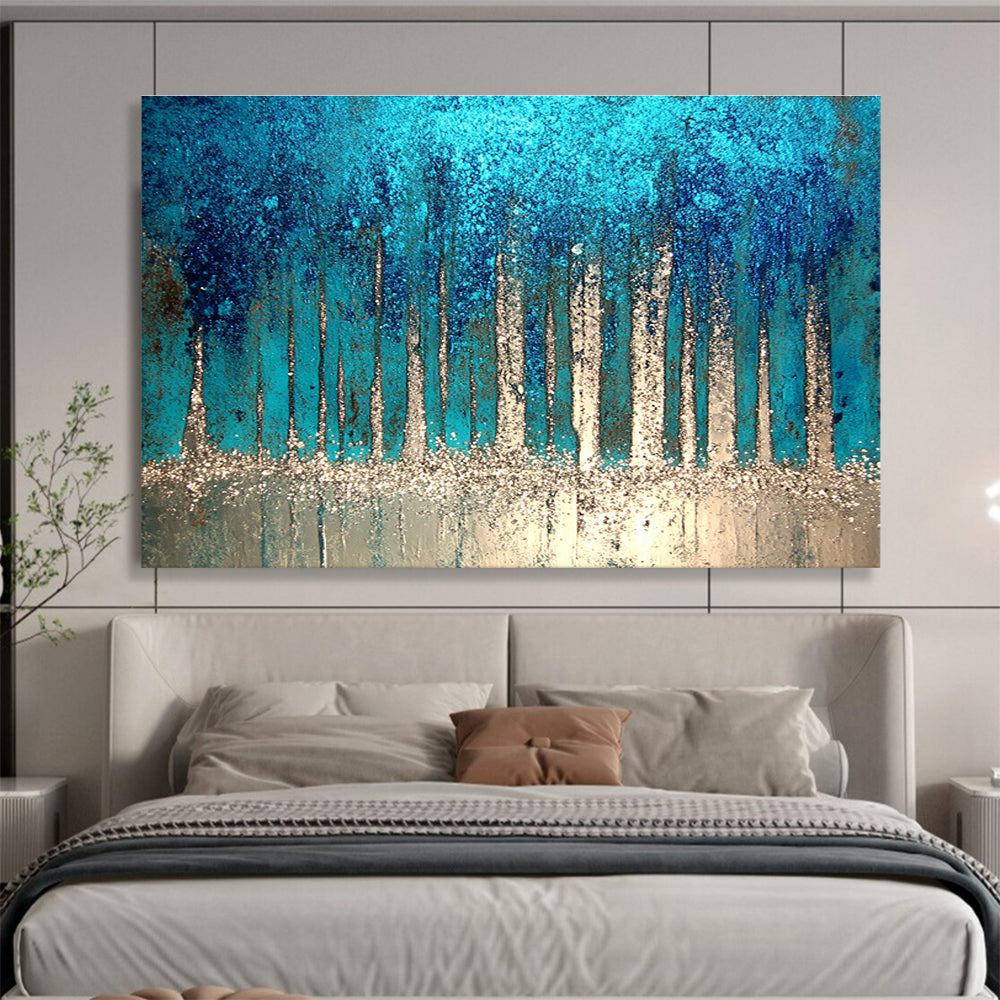 Sparkling Forest Abstract Painting with Blue and Silver DYP504