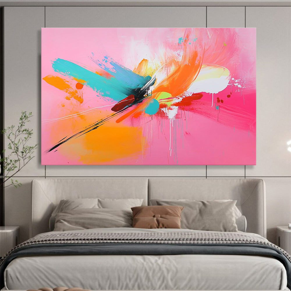 Vibrant Pink Abstract Painting with Bold Color Splashes DYP381