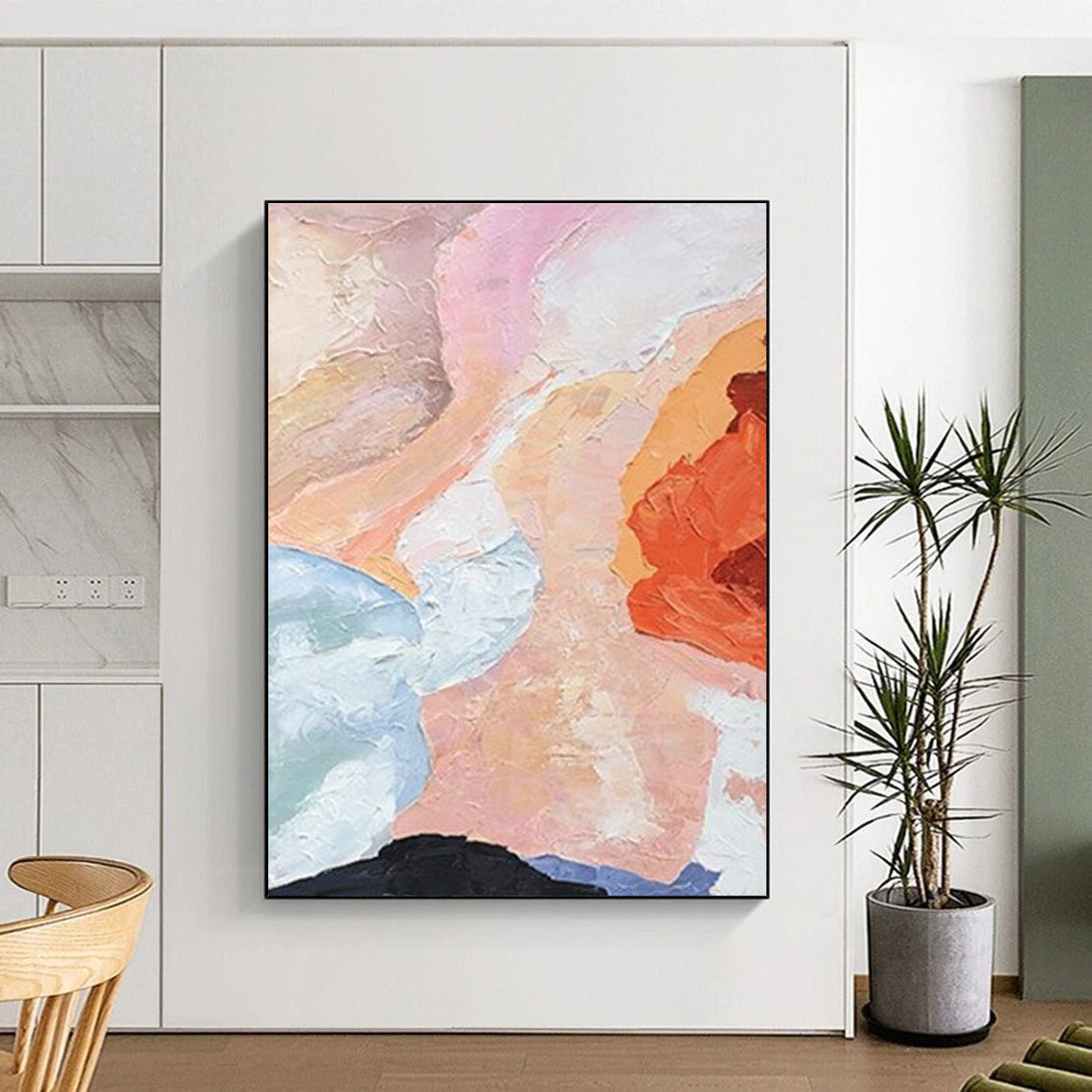 Soft Pink and Orange Abstract Painting with Textured Brushstrokes ADGE275