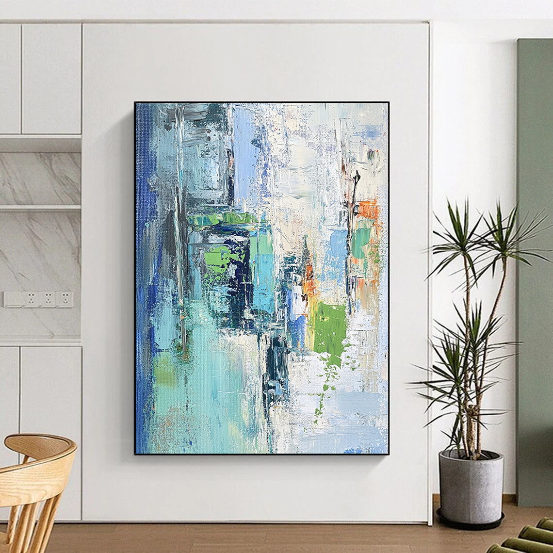 Blue and Green Abstract Painting with Vivid Textures GER459