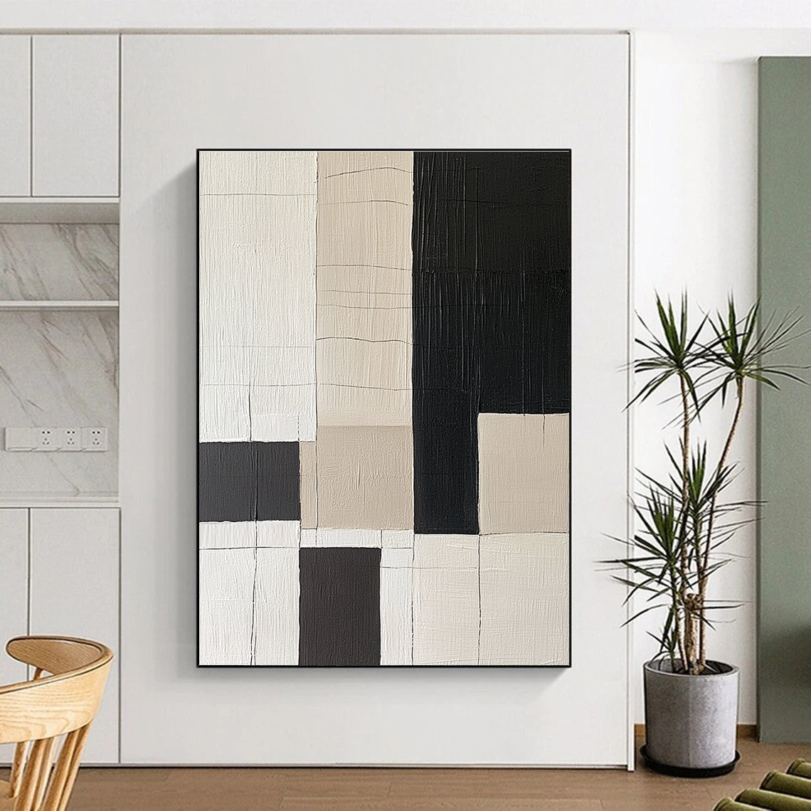 Black White Geometric Grid Abstract Painting GER852