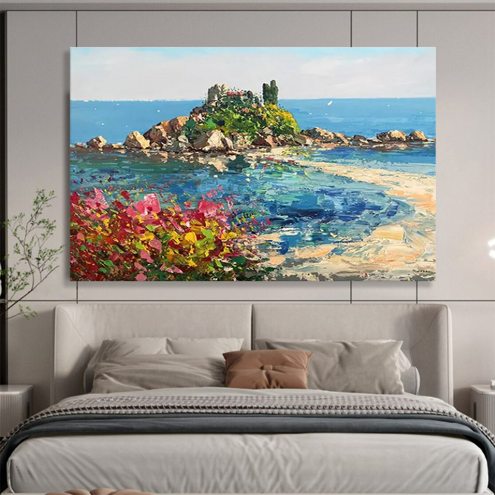 Blue Pink Island Coastal Abstract Painting THY469