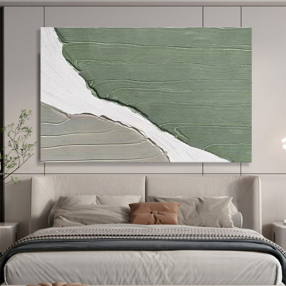Green White Abstract Painting with Clean, Modern Lines THY396