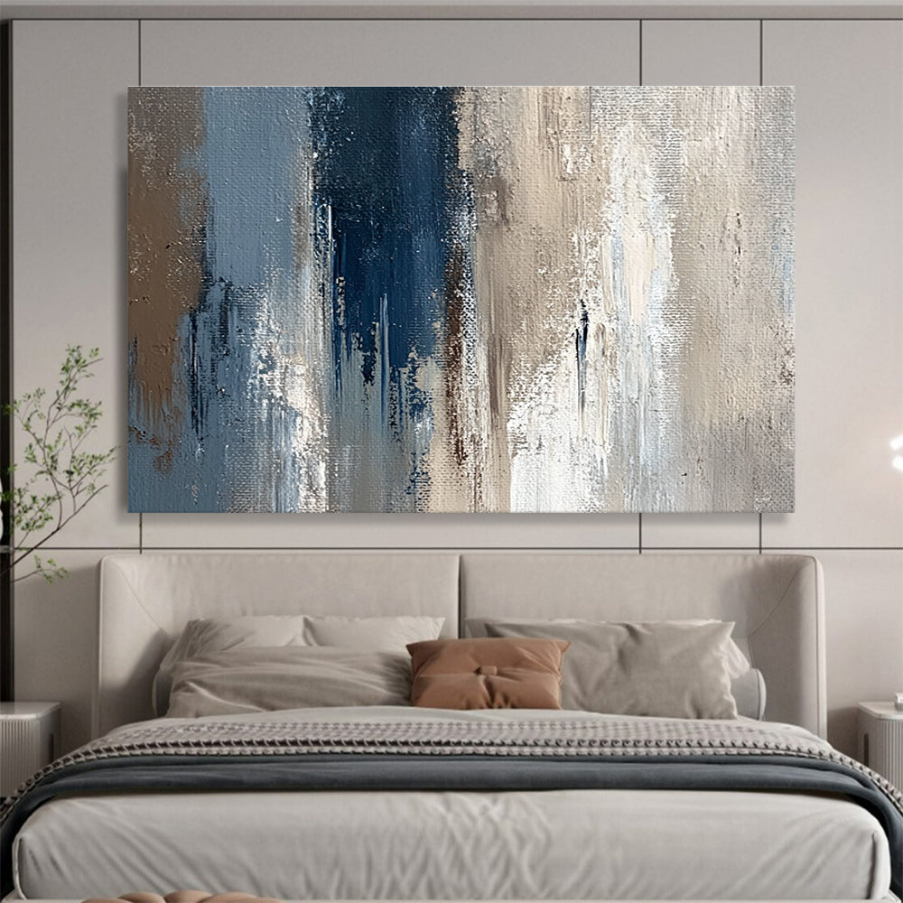 Blue and Beige Abstract Painting with Textured Layers DYP274