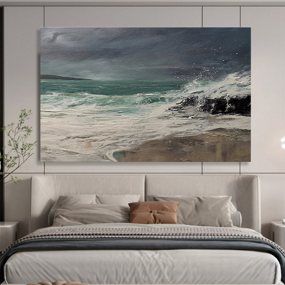 Dark Toned Stormy Sea Abstract Painting THY042