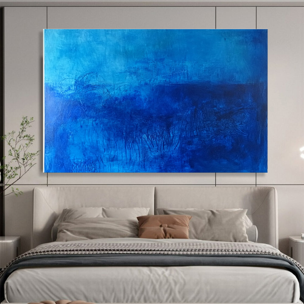 Monochromatic Blue Abstract Painting with Hidden Details DYP197