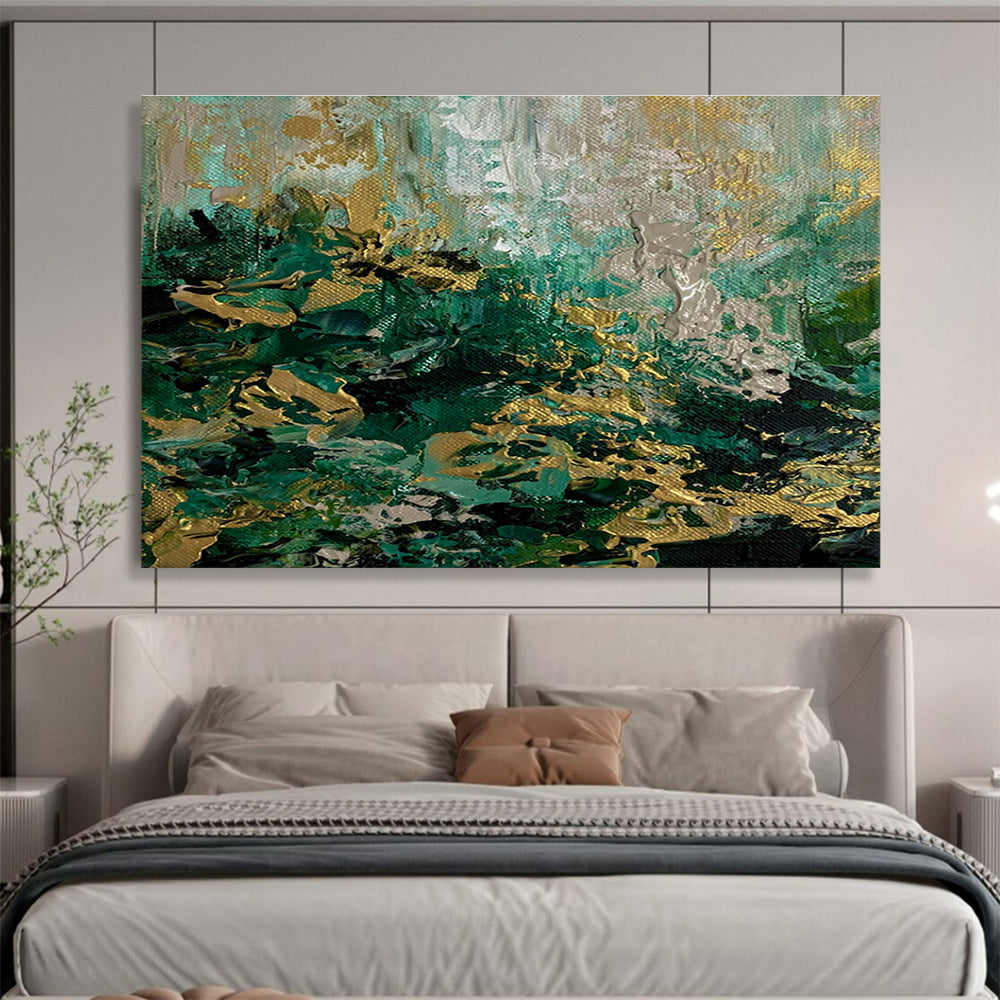 Green Gold Abstract Painting with Lush Textures THY355