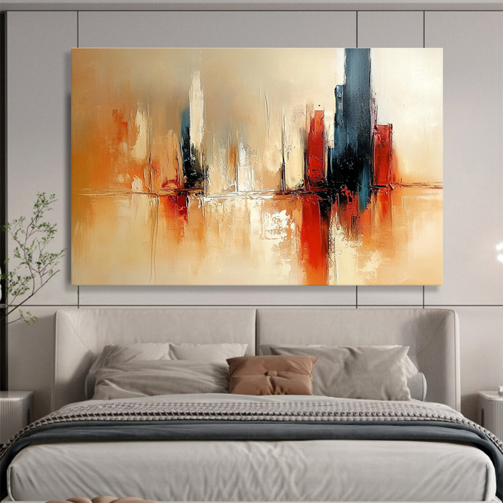 Earth - Toned Cityscape Abstract Painting with Reflective Textures DYP257