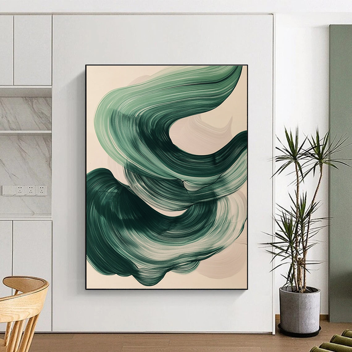 Green Swirl Abstract Painting with Smooth Strokes GER788