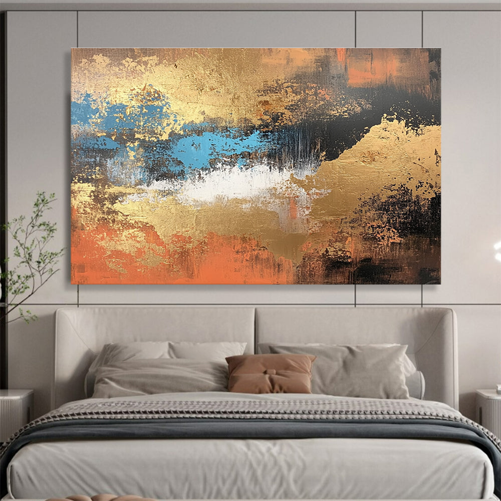 Gold Blue and Orange Abstract Painting with Rich Metallic Accents DYP251