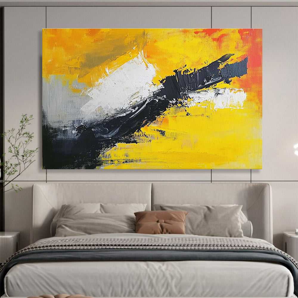 Expressive Abstract Painting with Vivid Yellow and Bold Black DYP551