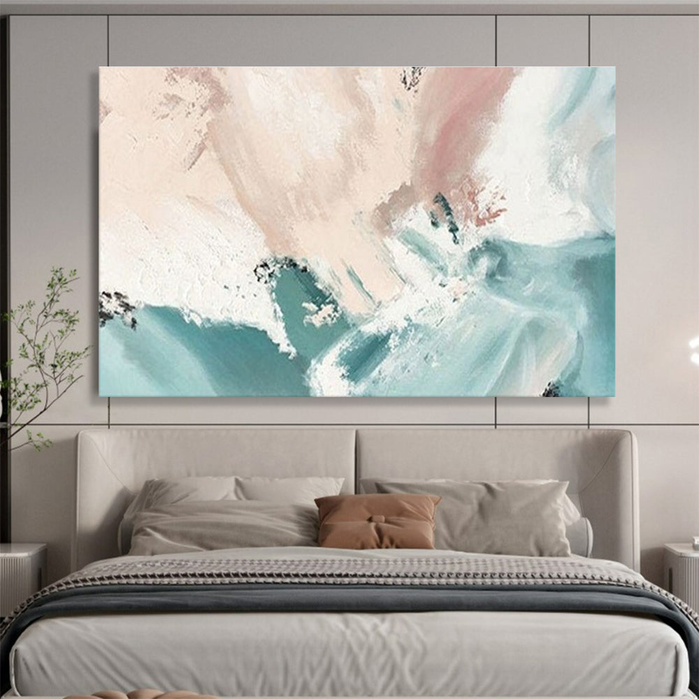 Soft Color Splash Abstract Painting with Pink, White, and Teal Hues THY182