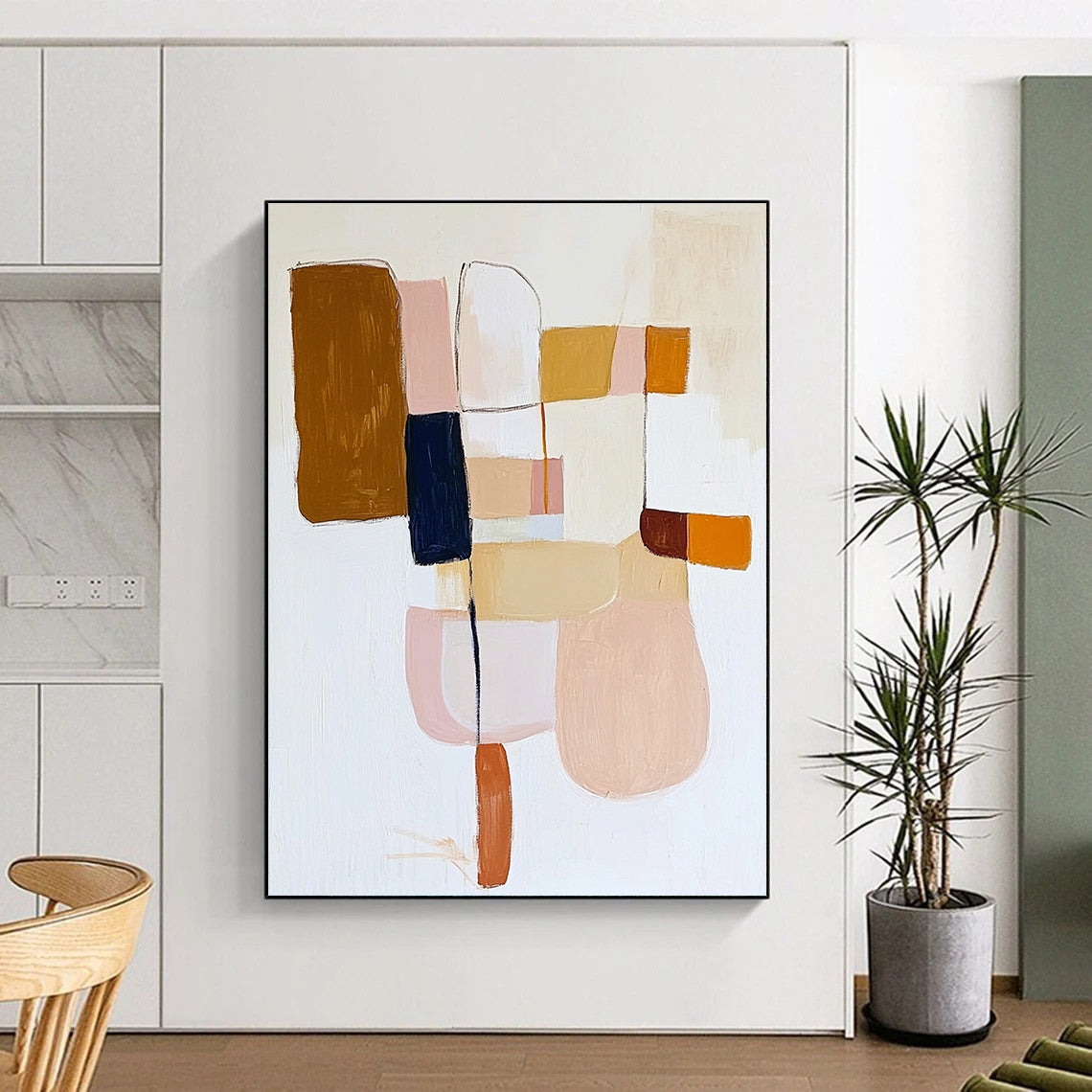 Neutral Block Abstract Painting with Earthy Tones GER700