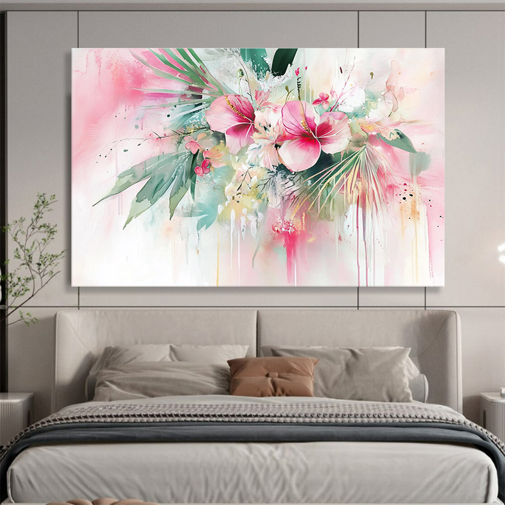 Pink Floral Abstract Painting with Watercolor Drips DYP449