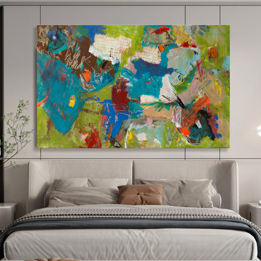 Bold Color Abstract Painting with Green, Blue, and Red Tones THY237