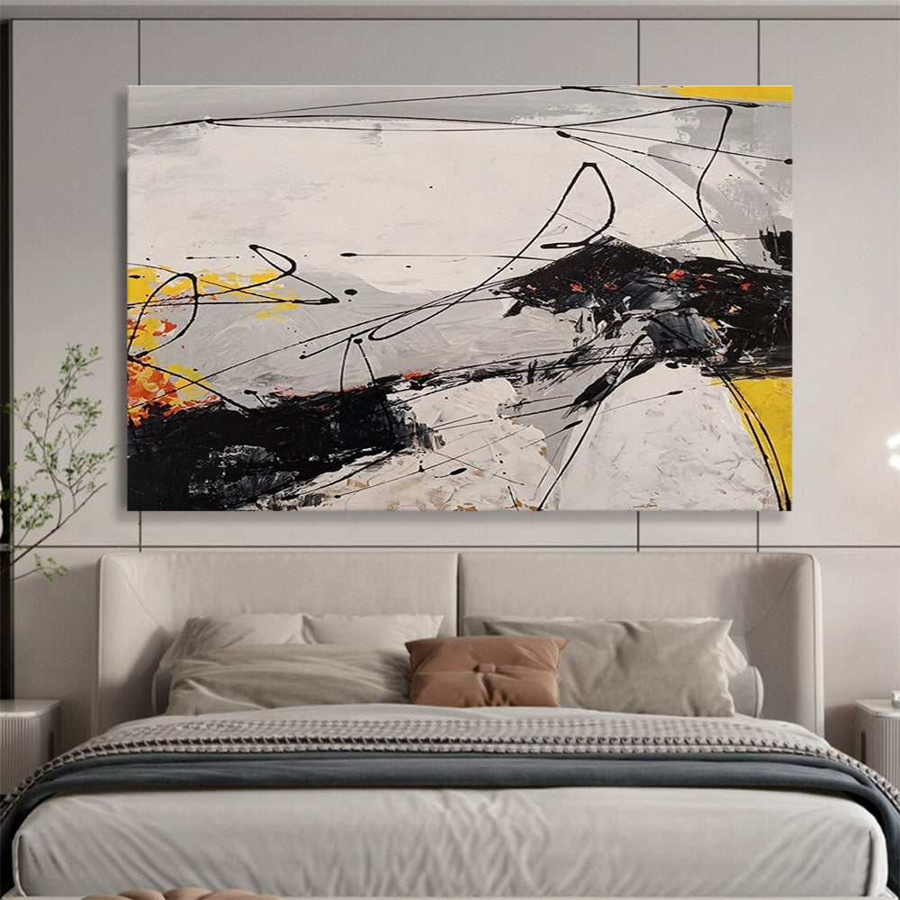 Black Yellow Grey Dynamic Lines Abstract Painting THY029