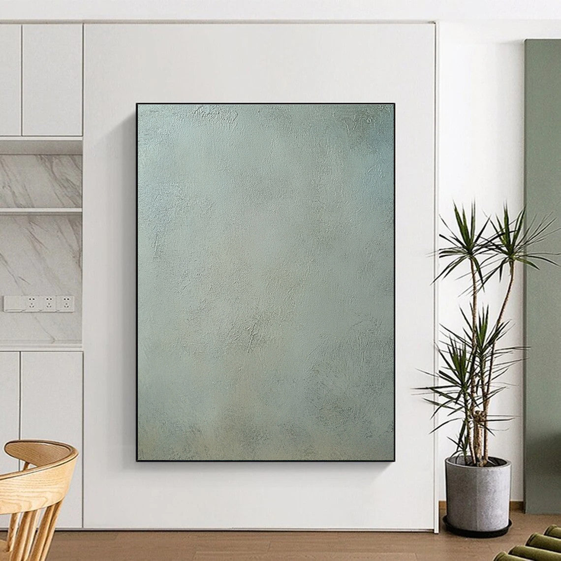 Light Green Textured Abstract Painting with Subtle Brushstrokes GER100