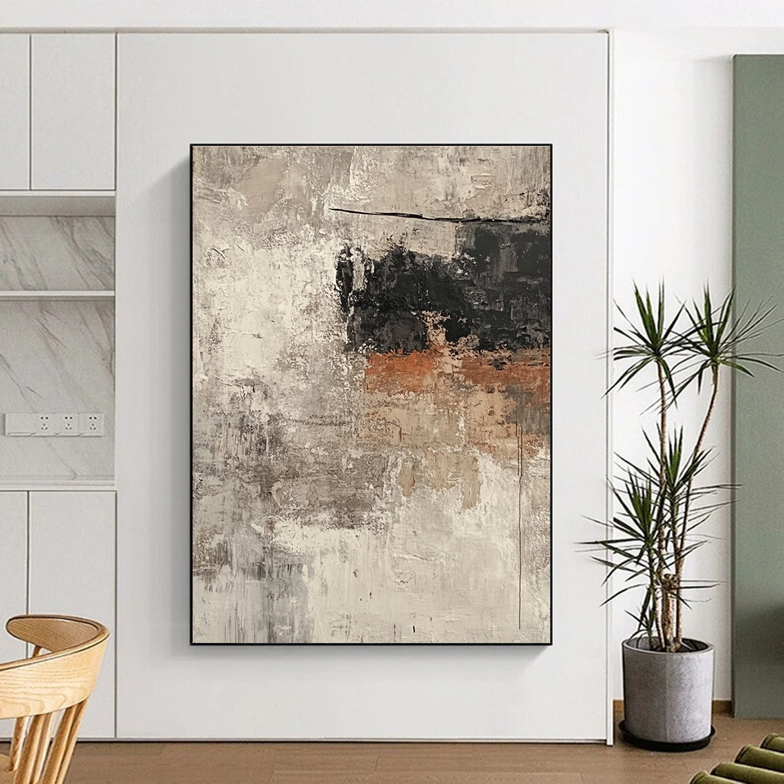 Gray Textured Abstract Painting with Layered Depths GER155