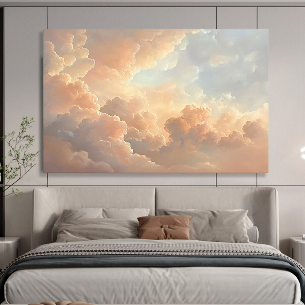 Fluffy Cloud Sky Abstract Painting with Peach and Blue Tones DYP564