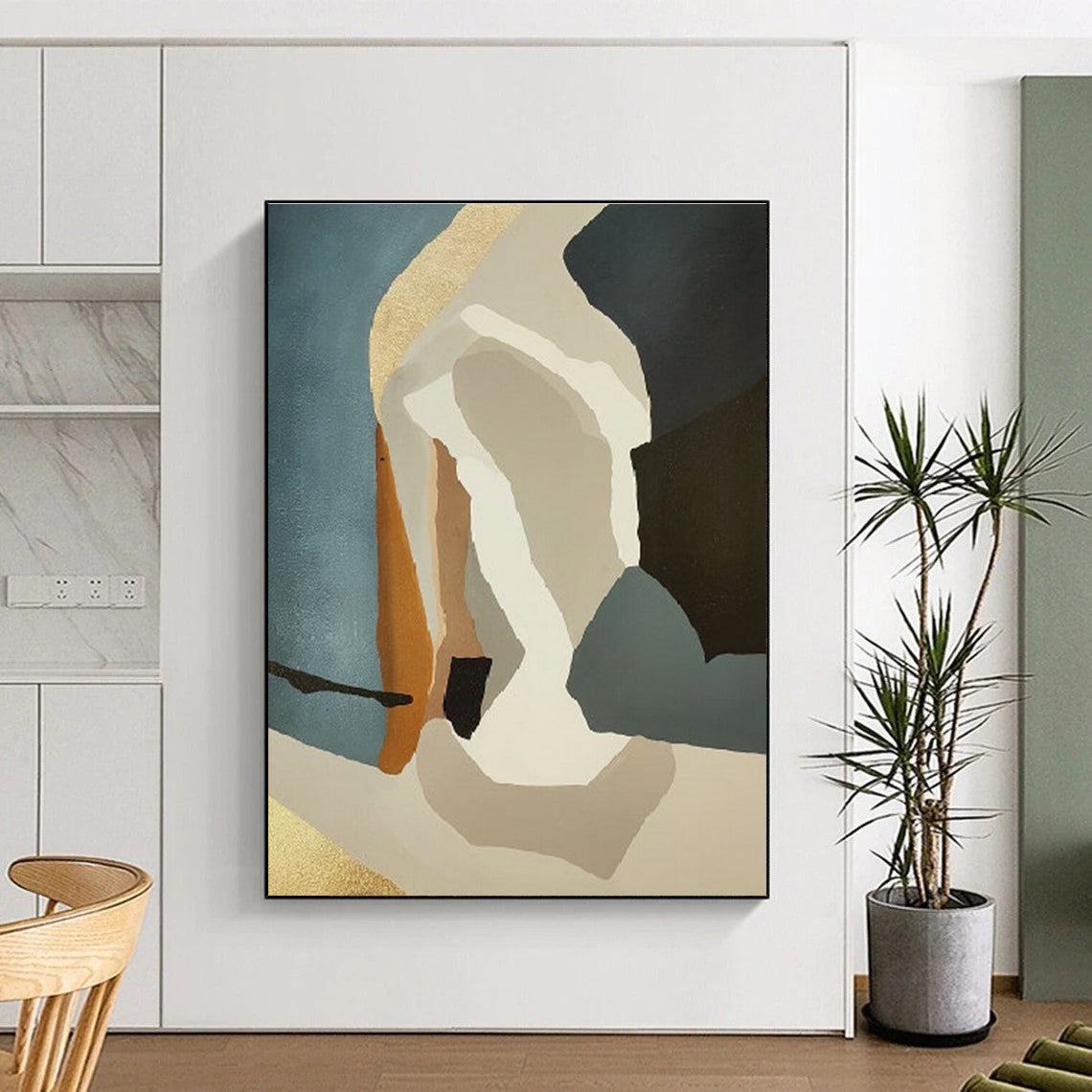 Geometric Shapes in Earth Tones with Gold Accents Abstract Painting ADGE145