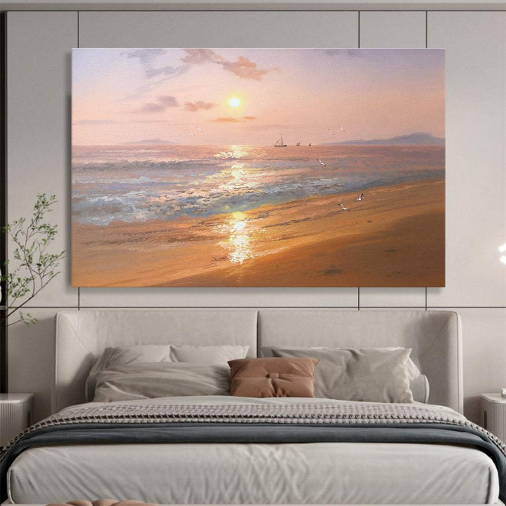 Serene Seaside Sunset Abstract Painting with Warm Coastal Tones THY271