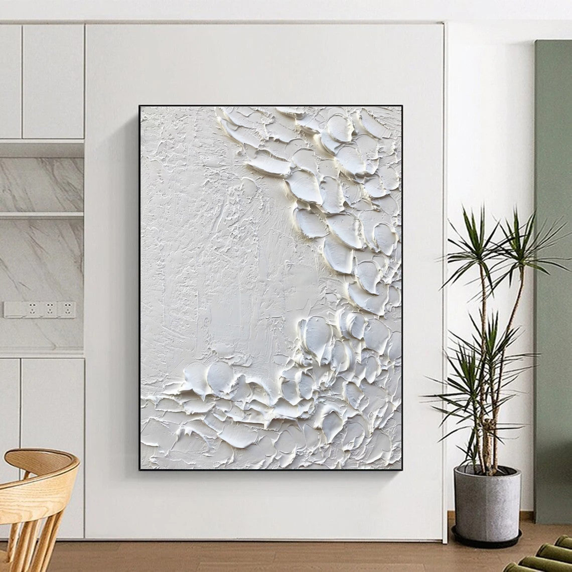 White Textured Minimalist Abstract Painting with Organic Shapes ADGE373