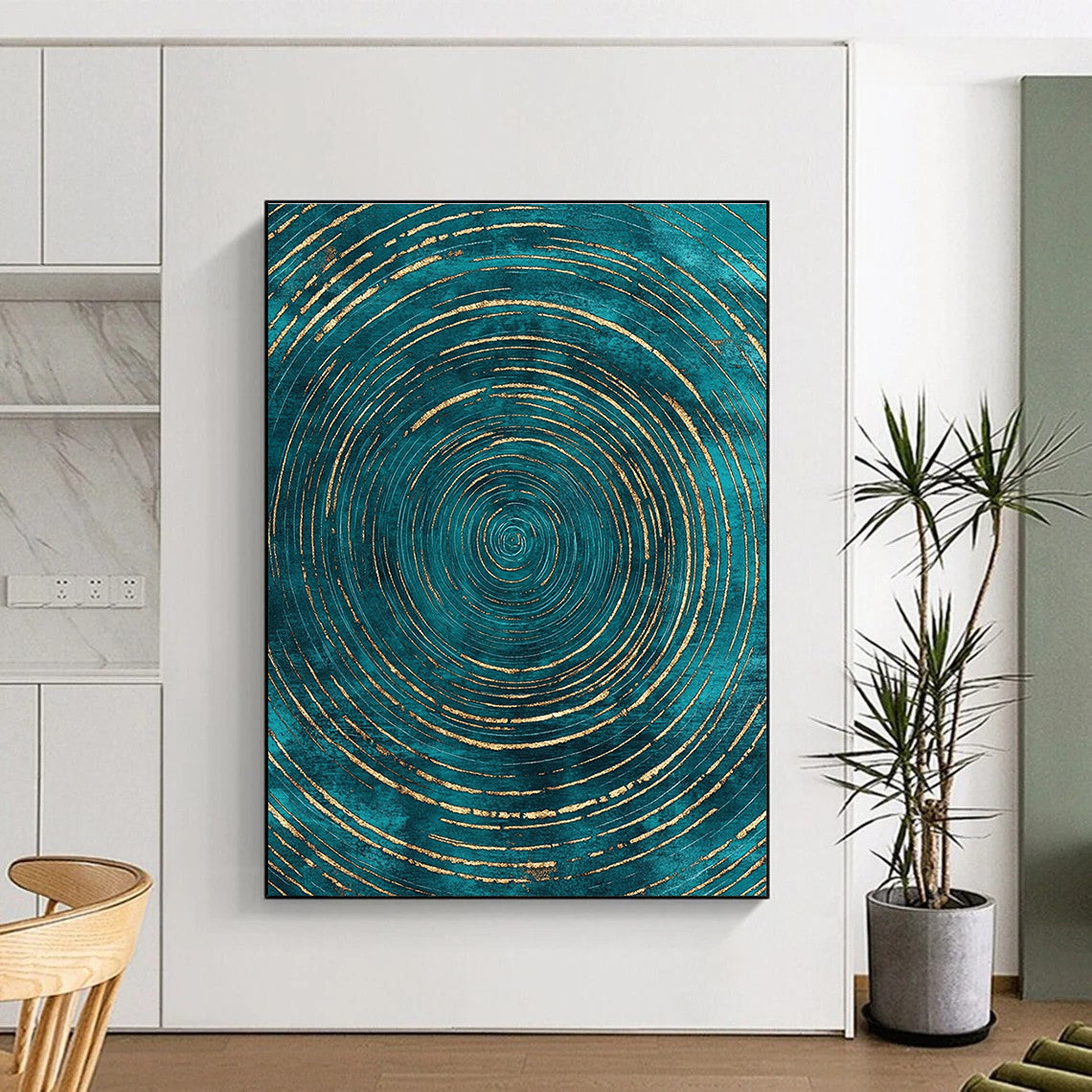 Teal and Gold Circular Abstract with Radiating Lines GER284