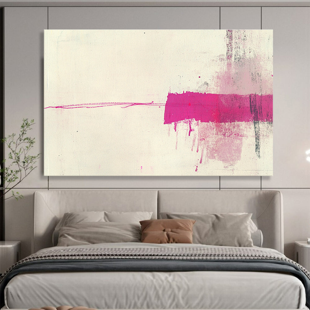 Pink and White Minimalist Abstract Painting with Bold Strokes DYP141
